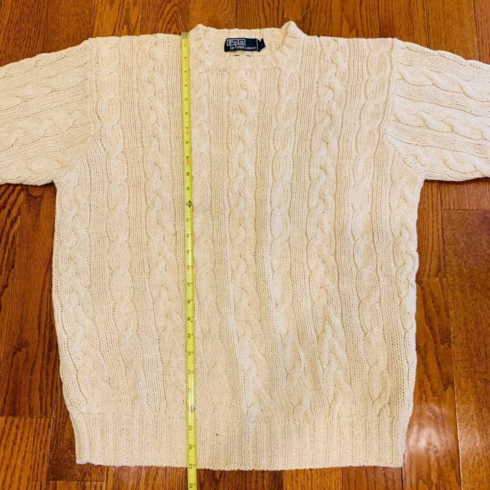 Vintage Polo Ralph Lauren Linen Blend Chunky Cable Knit Sweater Size Large Ivory